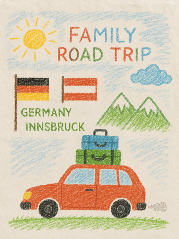 Car packed for trip car loaded with suitcases and snacks starting a family road trip from Baden-Württemberg